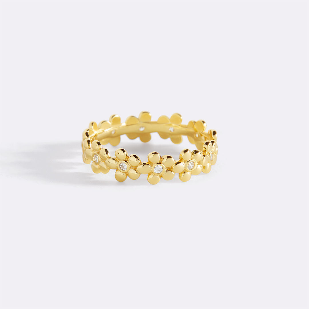 Eternity-Ring mit Diamanten und Gänseblümchen