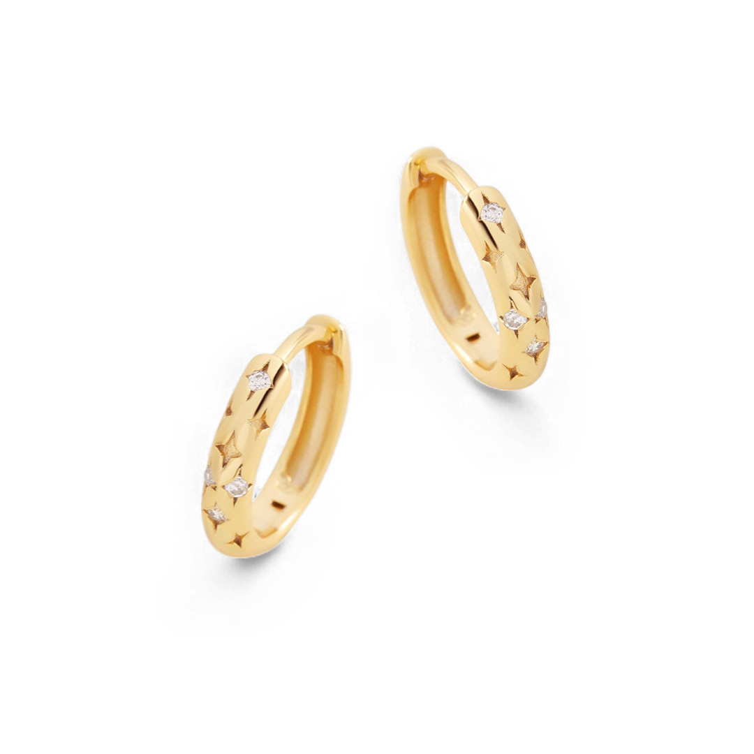 Falling Stars Huggie Hoop Earrings in 925 Sterling Silver — Vanny Jewels