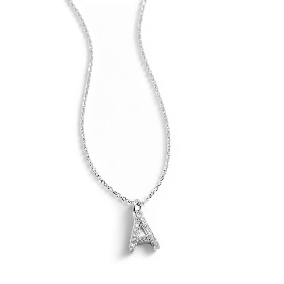 Sterling Silver Pavé Uppercase Initial Necklace in 925 sterling silver