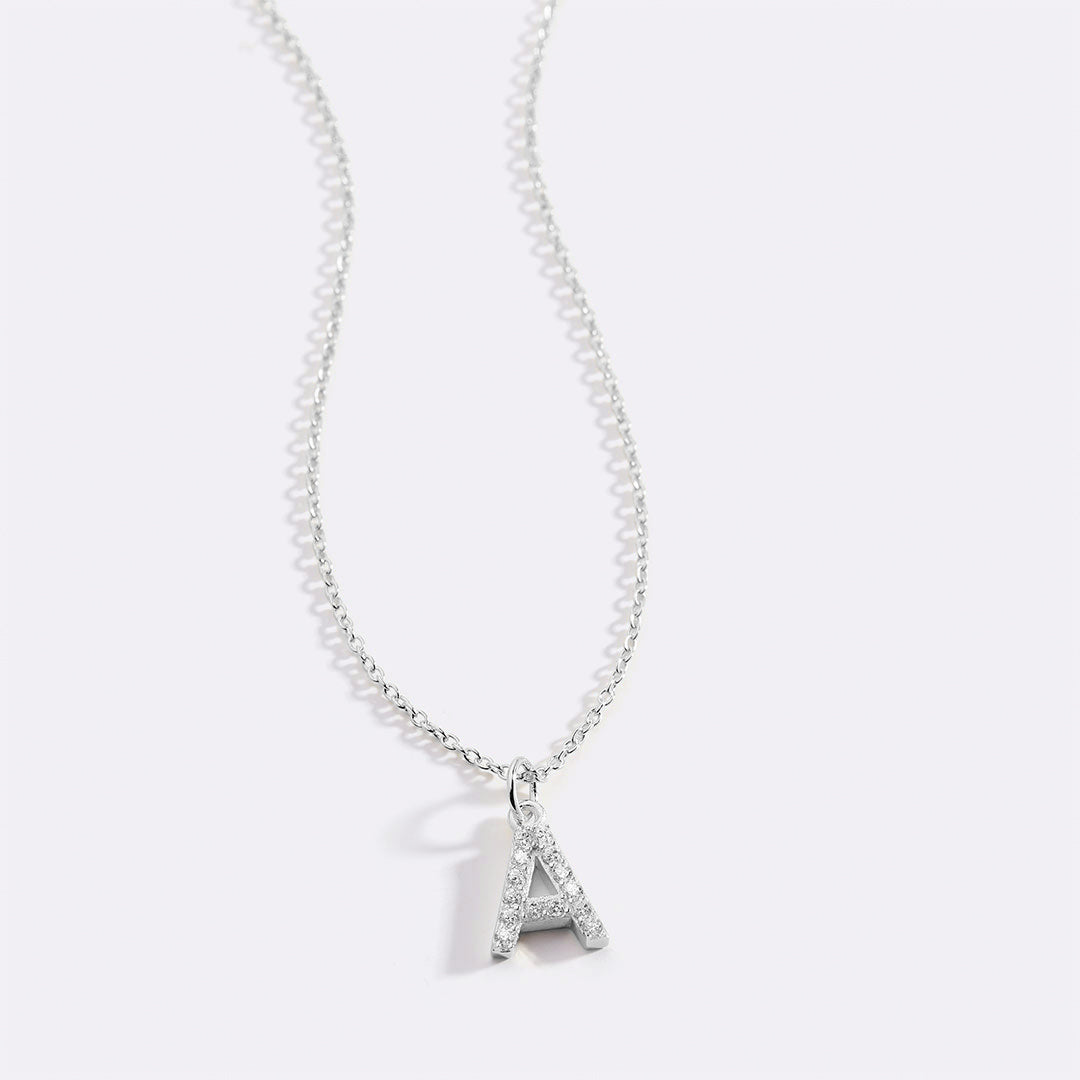 Sterling Silver Pavé Uppercase Initial Necklace in 925 sterling silver