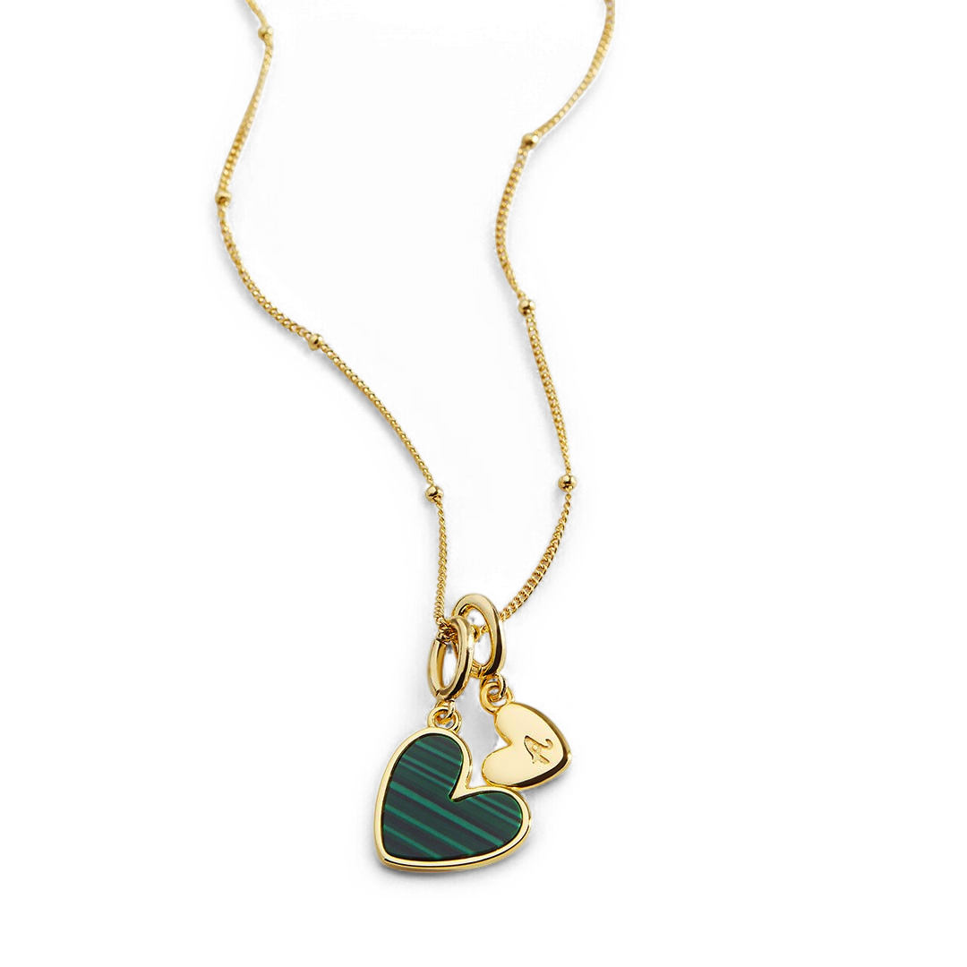 Malachite Heart Initial Necklace — Vanny Jewels