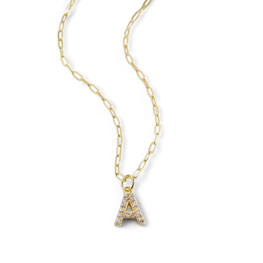 Gold Pavé Uppercase Initial Necklace — Vanny Jewels