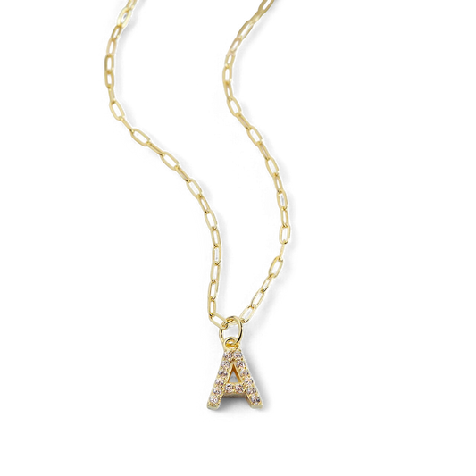 Gold Pavé Uppercase Initial Necklace — Vanny Jewels