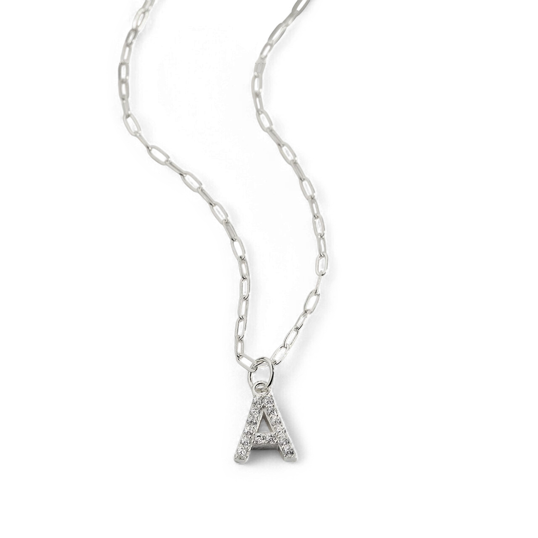 Sterling Silver Pavé Uppercase Initial Necklace — Vanny Jewels