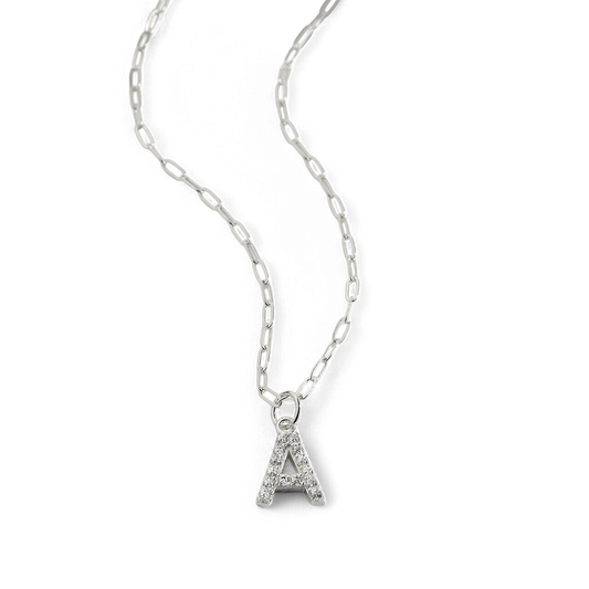 Sterling Silver Pavé Uppercase Initial Necklace — Vanny Jewels