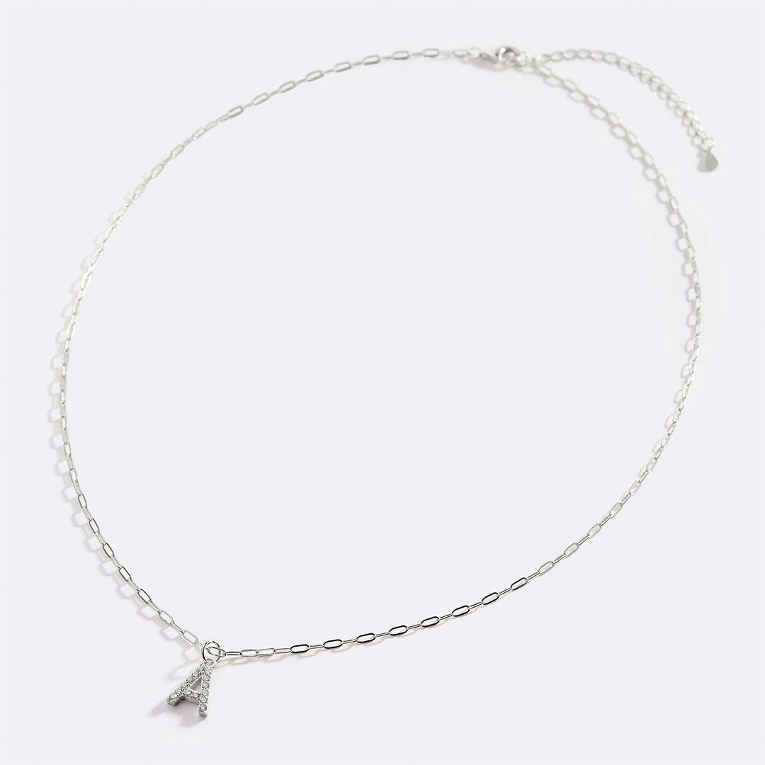 Sterling Silver Pavé Uppercase Initial Necklace in 925 sterling silver