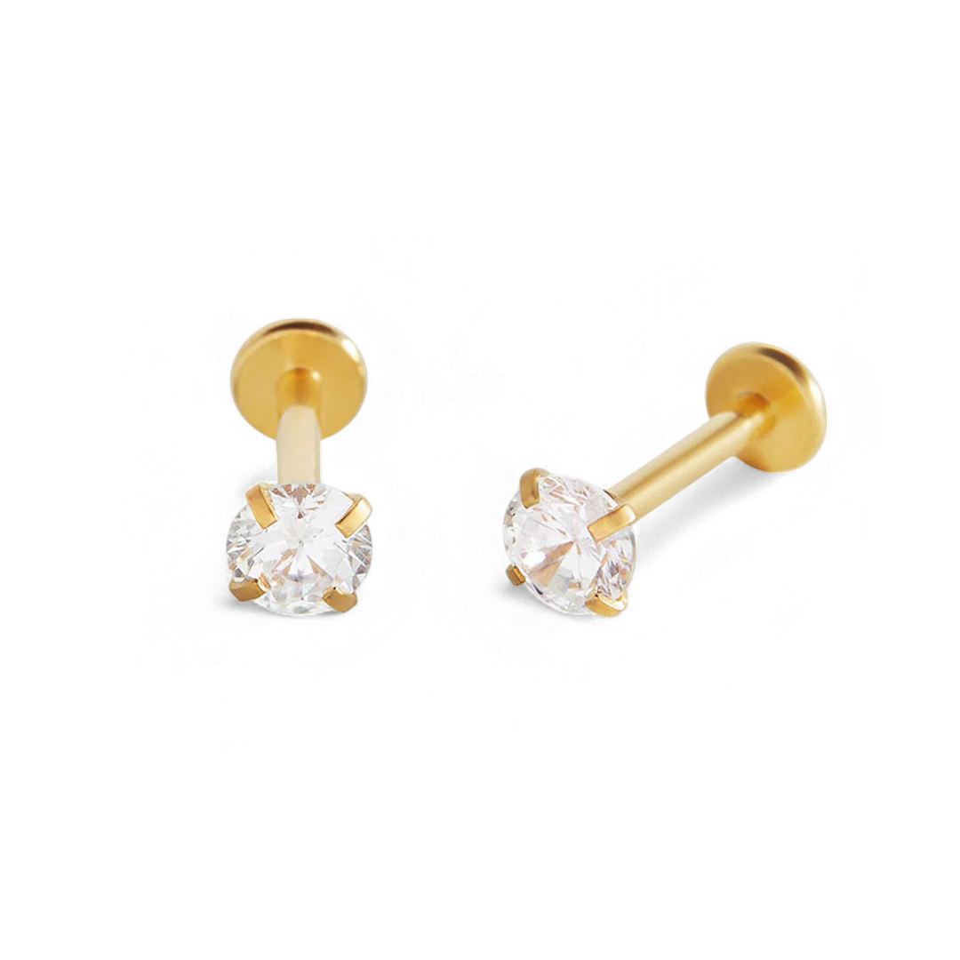 Crystal Sleeper Flatback Studs | 18g in Stainless Steel — Vanny Jewels