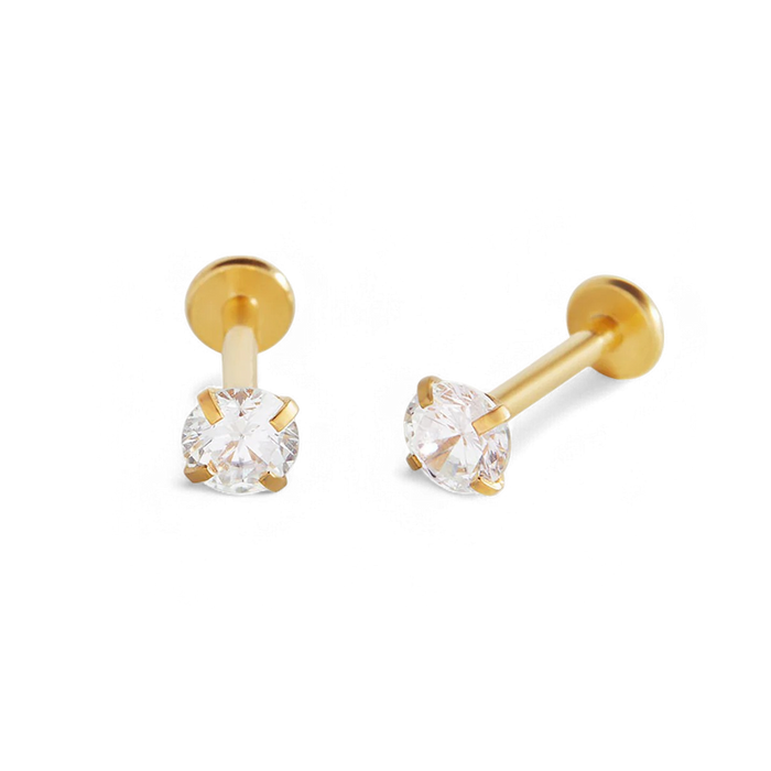 Crystal Sleeper Flatback Studs | 18g in Stainless Steel — Vanny Jewels