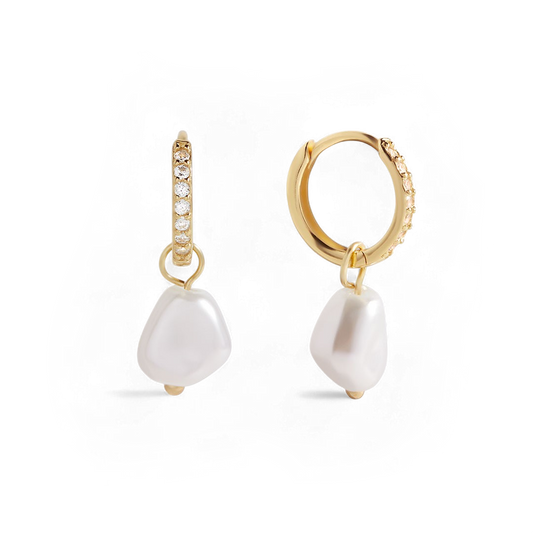 Freshwater Pearl Drop Pave Huggie Earrings in 925 Sterling Silver — Vanny Jewels