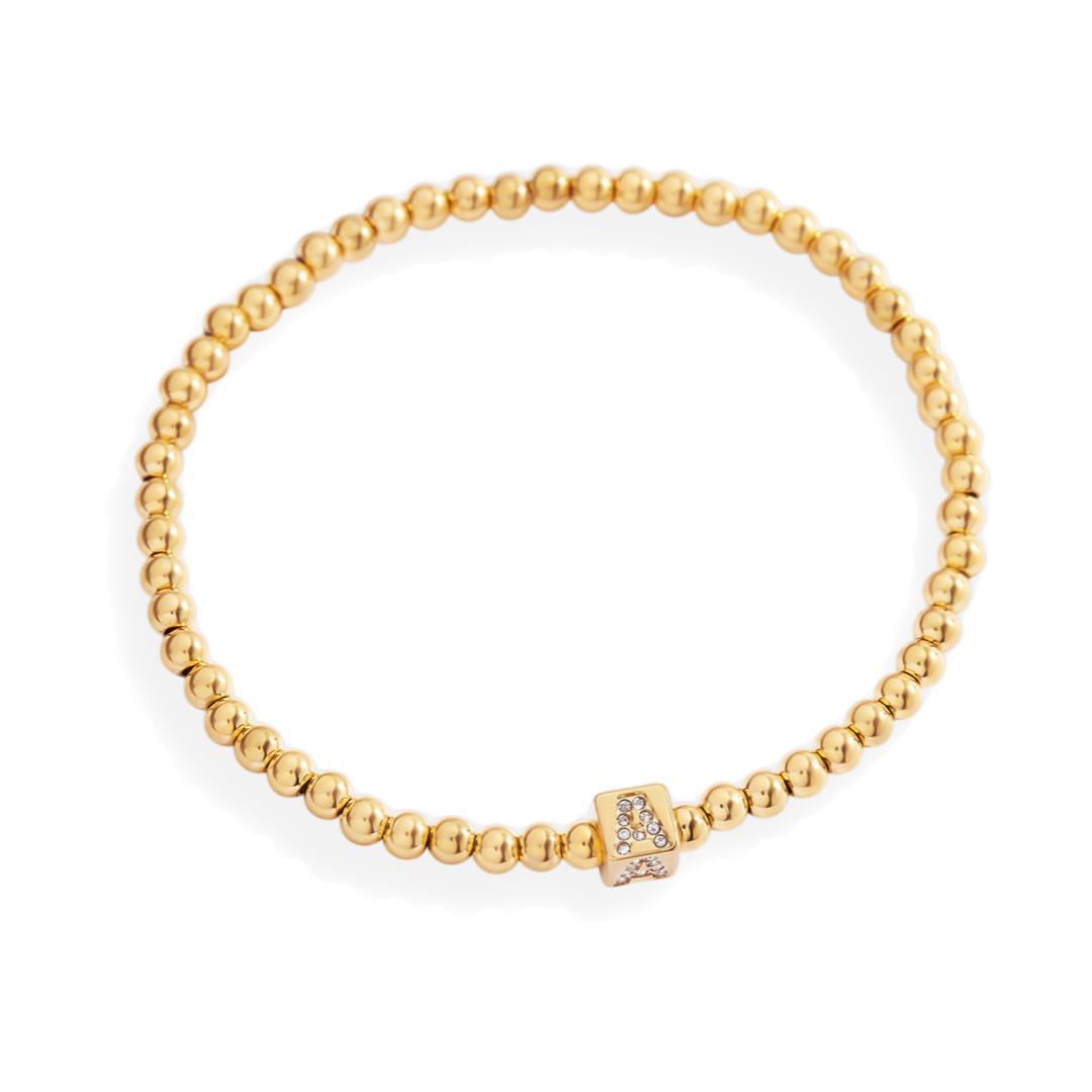 Gold Beaded Block Initial Bracelet — Vanny Jewels