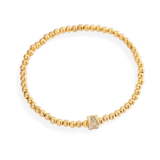 Gold Beaded Block Initial Bracelet — Vanny Jewels