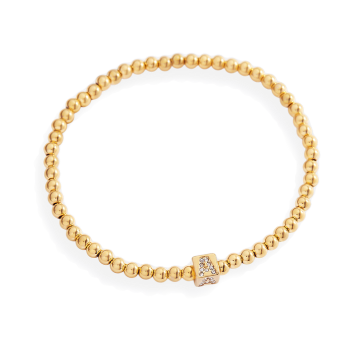 Gold Beaded Block Initial Bracelet — Vanny Jewels