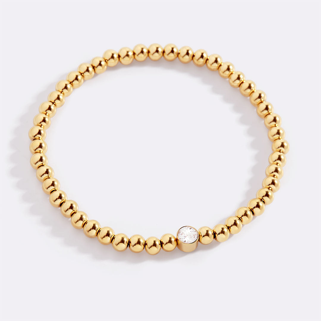 Gold Beaded Bubble Birthstone Bracelet in gold tone