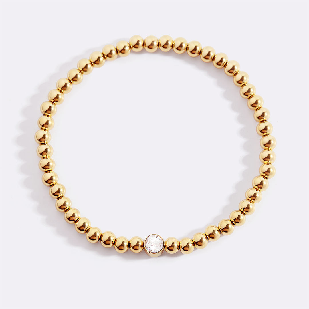 Gold Beaded Bubble Birthstone Bracelet in gold tone