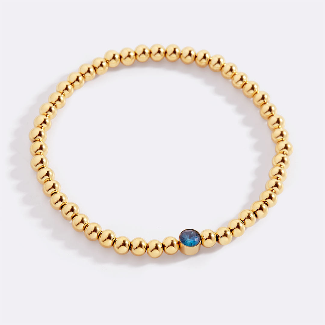 Gold Beaded Bubble Birthstone Bracelet in gold tone