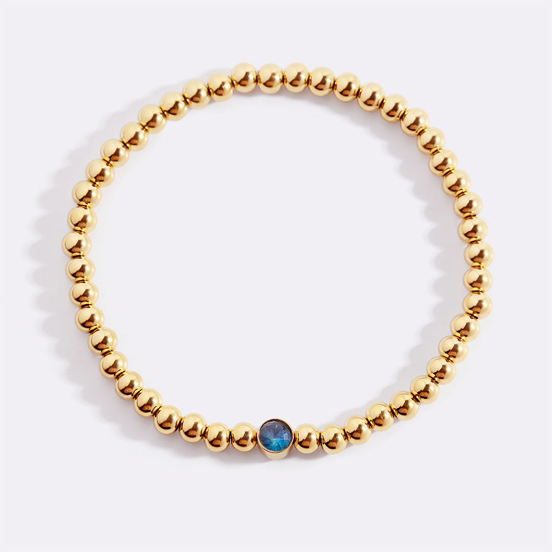 Gold Beaded Bubble Birthstone Bracelet in gold tone