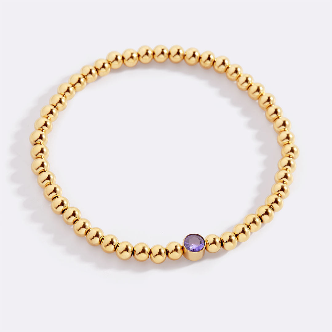 Gold Beaded Bubble Birthstone Bracelet in gold tone