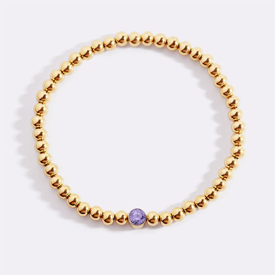 Gold Beaded Bubble Birthstone Bracelet in gold tone