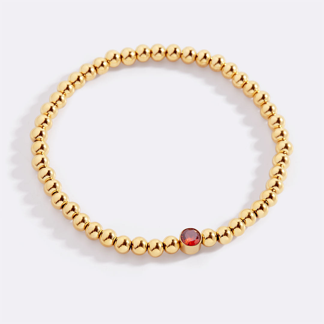 Gold Beaded Bubble Birthstone Bracelet in gold tone