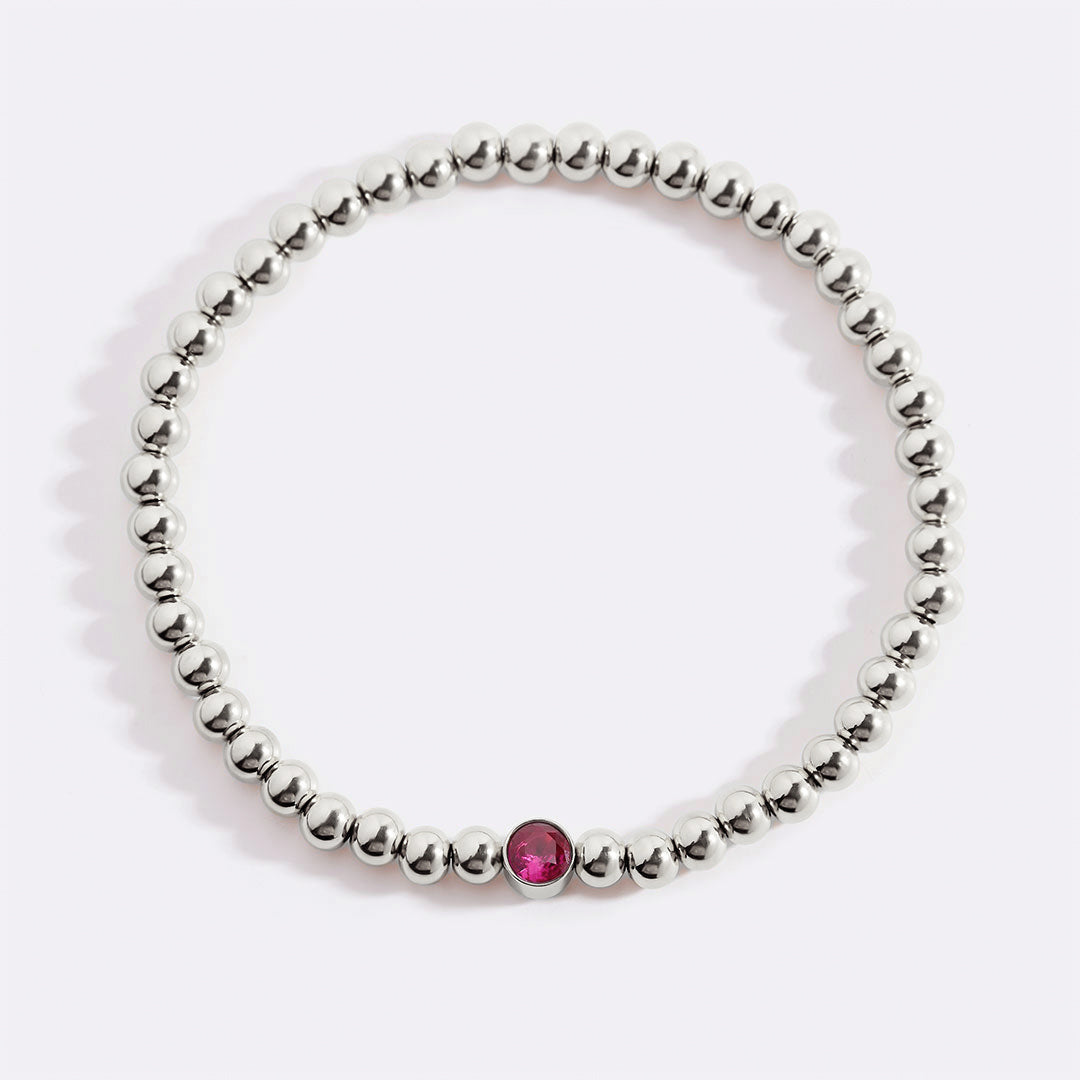 Gold Beaded Bubble Birthstone Bracelet in gold tone with July birthstone