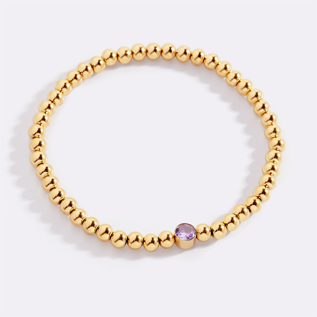 Gold Beaded Bubble Birthstone Bracelet in gold tone with June birthstone