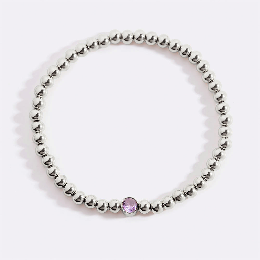 Gold Beaded Bubble Birthstone Bracelet in gold tone with June birthstone