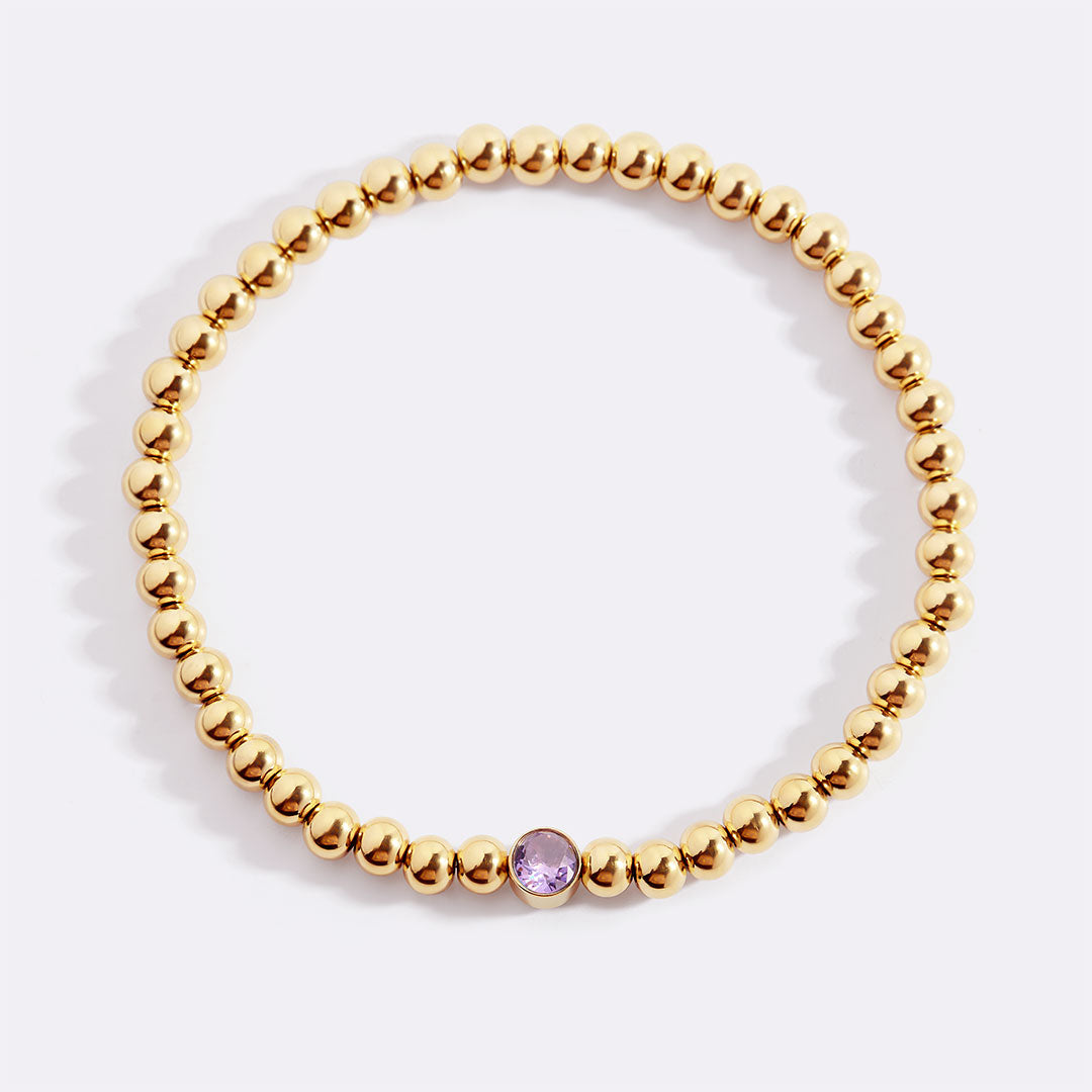 Gold Beaded Bubble Birthstone Bracelet in gold tone with June birthstone
