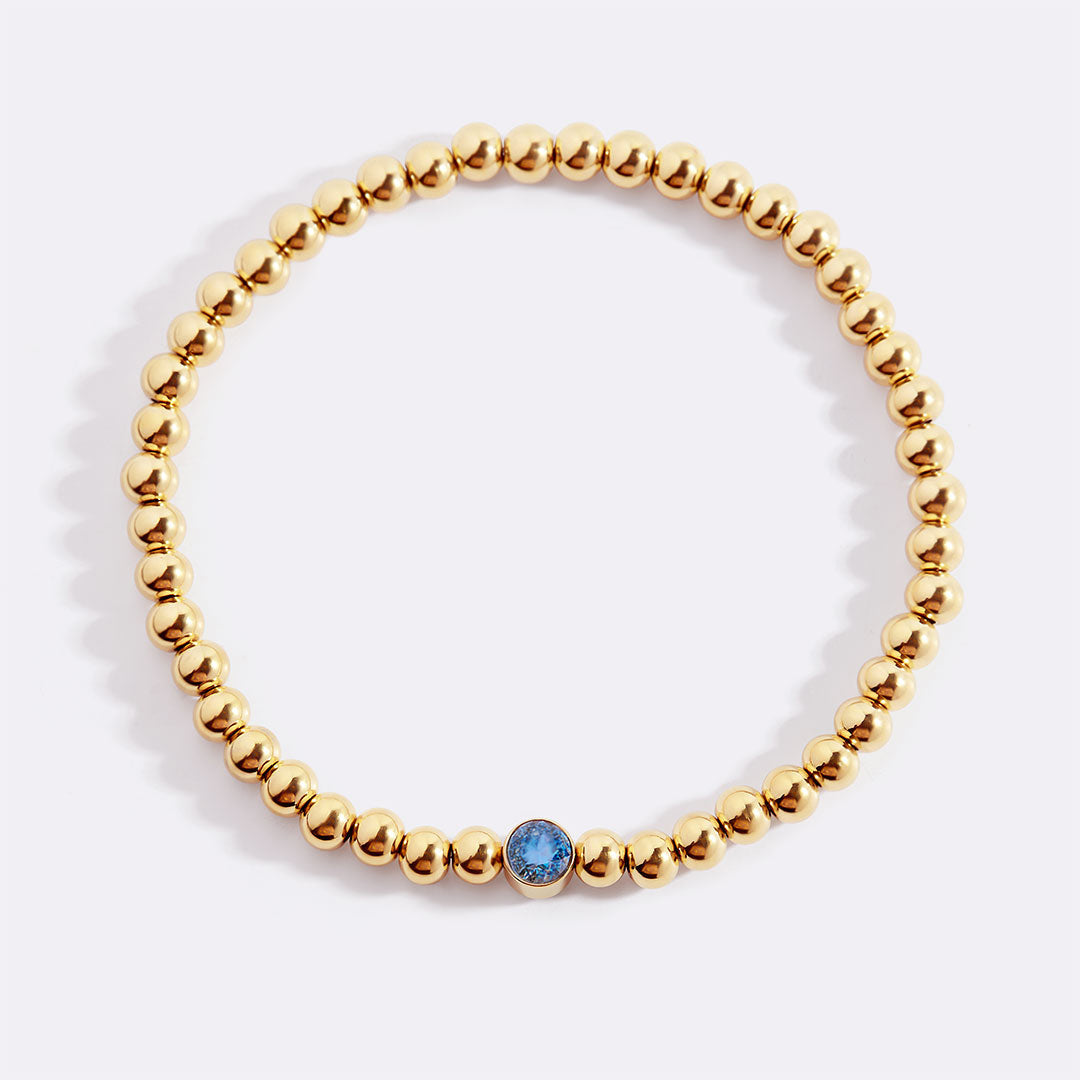 Gold Beaded Bubble Birthstone Bracelet in gold tone