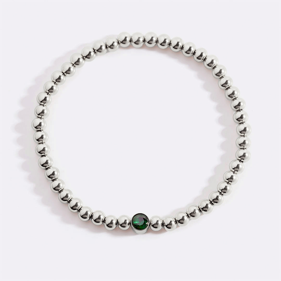 Gold Beaded Bubble Birthstone Bracelet in gold tone with May birthstone