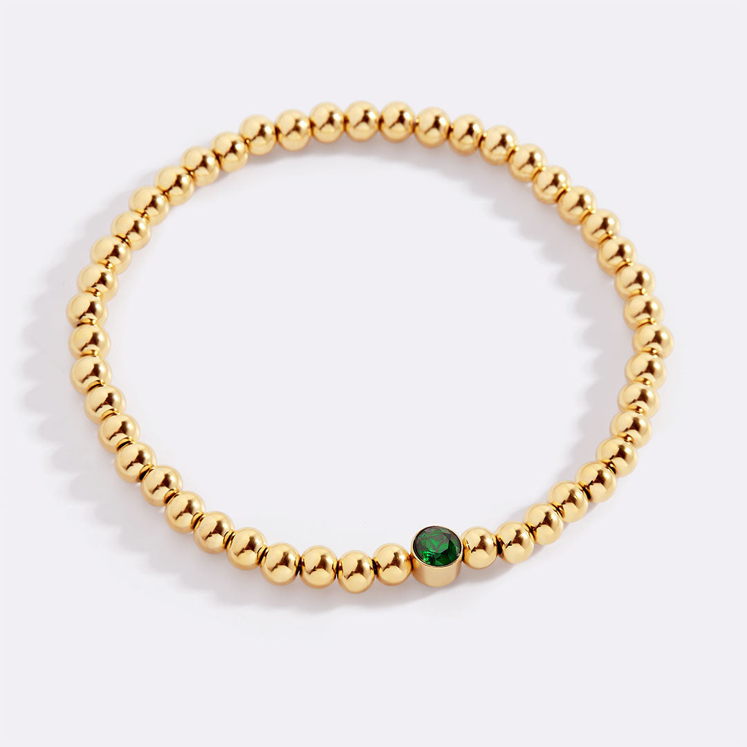 Gold Beaded Bubble Birthstone Bracelet in gold tone with May birthstone