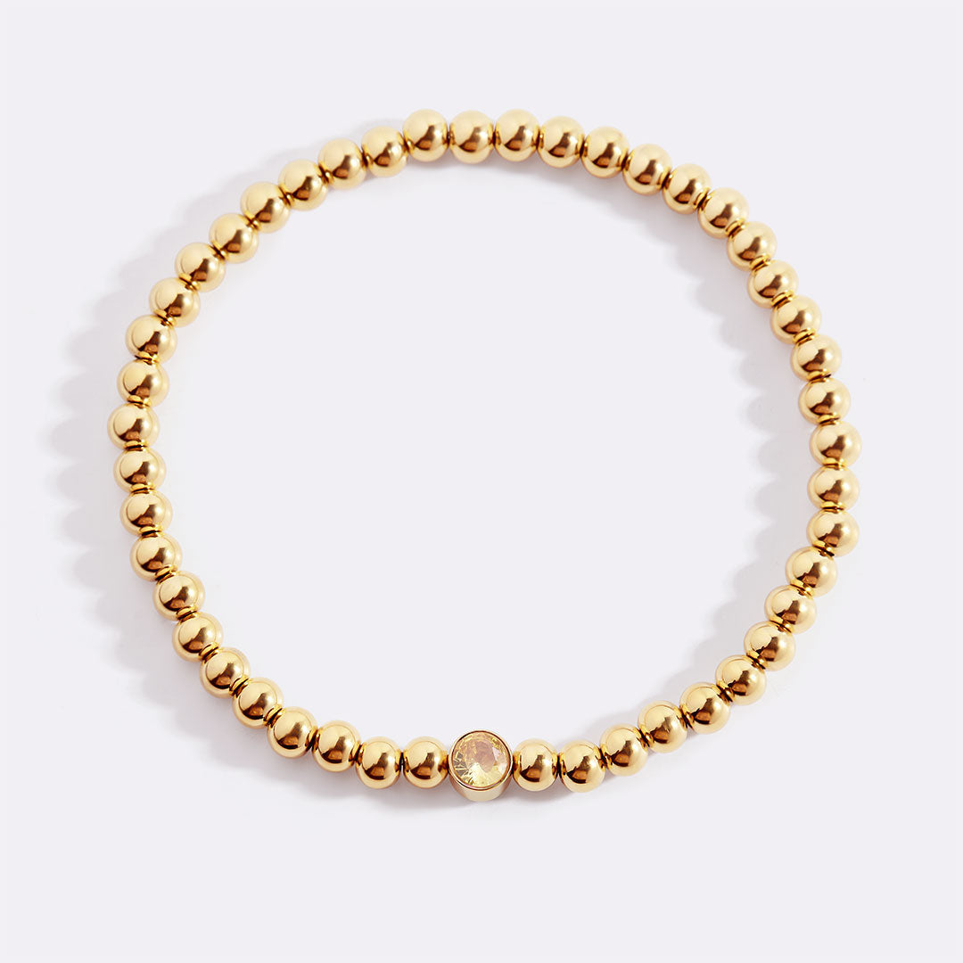 Gold Beaded Bubble Birthstone Bracelet in gold tone