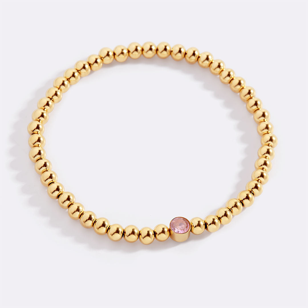 Gold Beaded Bubble Birthstone Bracelet in gold tone