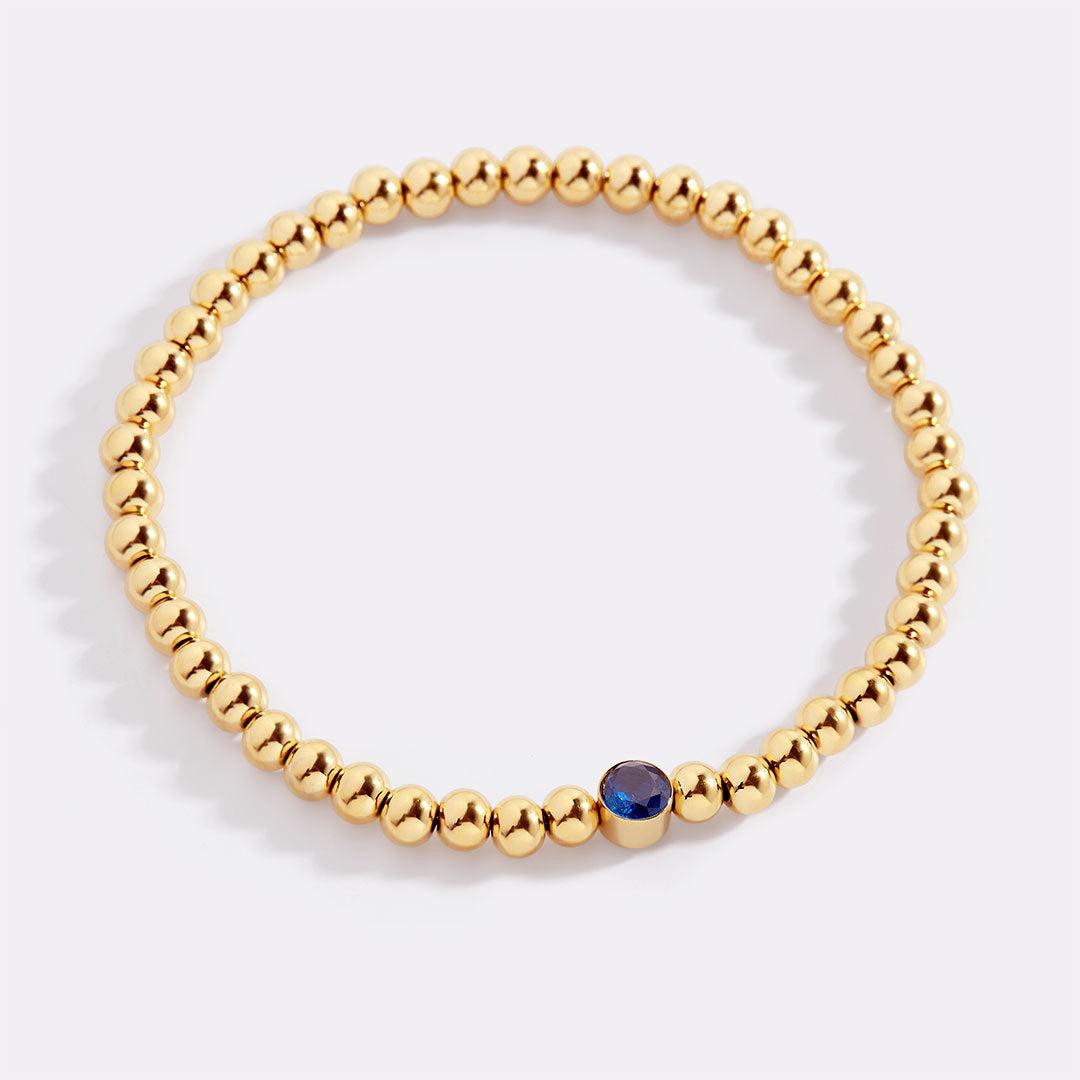 Gold Beaded Bubble Birthstone Bracelet in gold tone