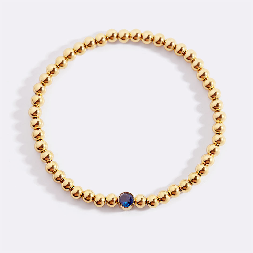 Gold Beaded Bubble Birthstone Bracelet in gold tone