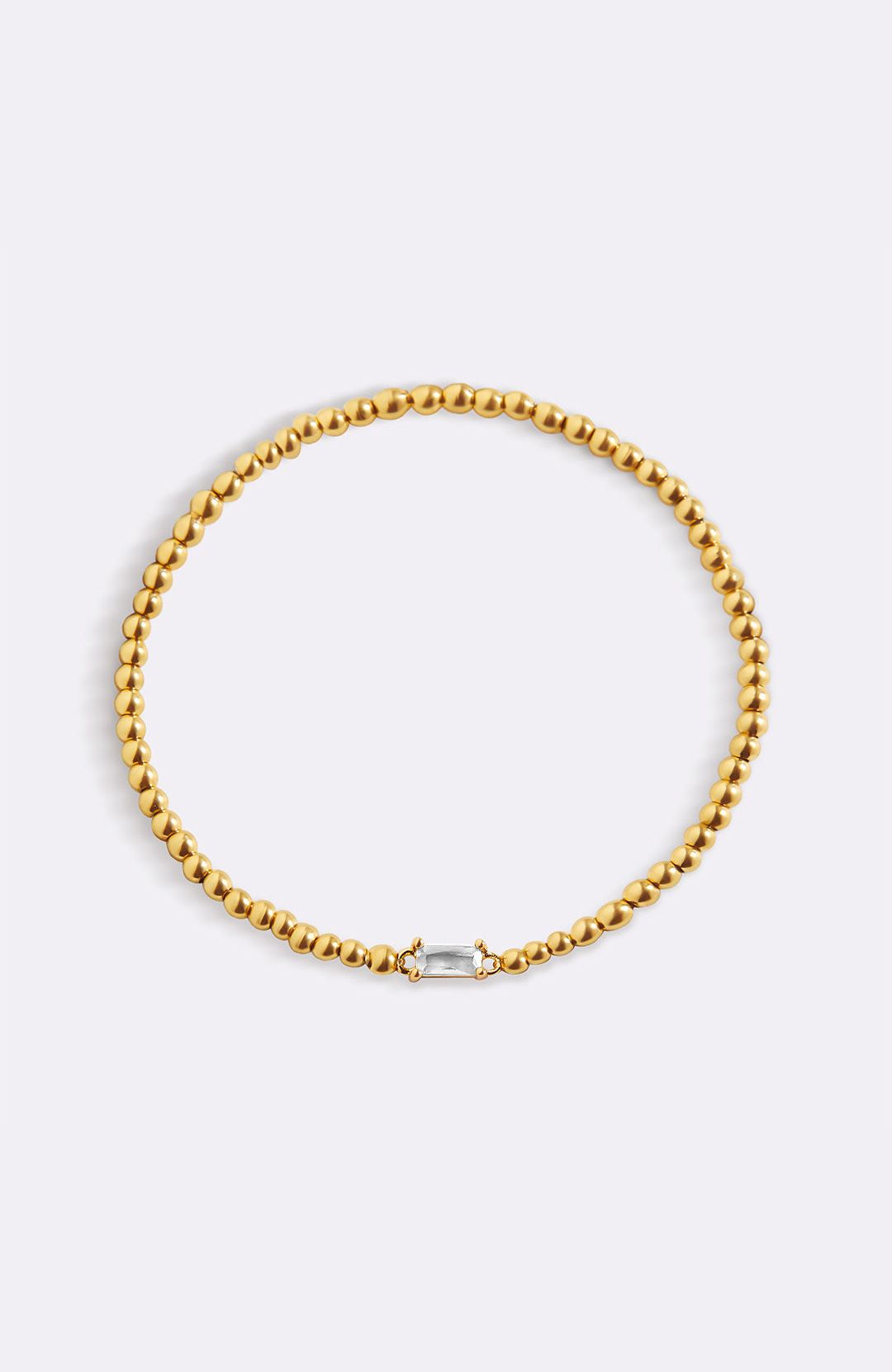 Gold Beaded Birthstone Bracelet with April birthstone