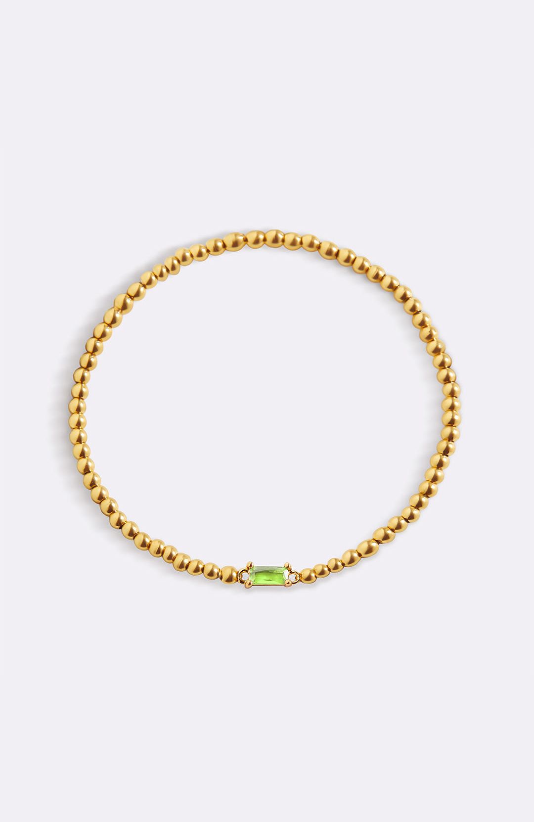 Gold Beaded Birthstone Bracelet with August birthstone