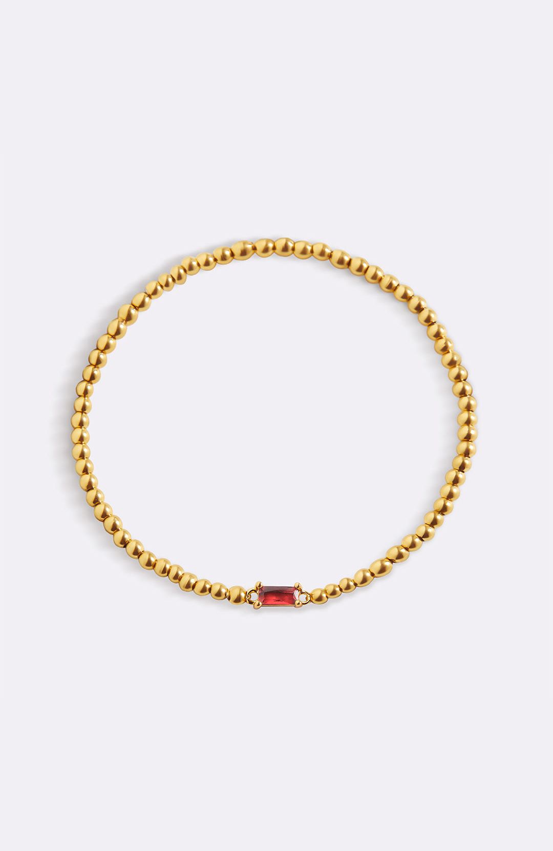 Gold Beaded Birthstone Bracelet with January birthstone