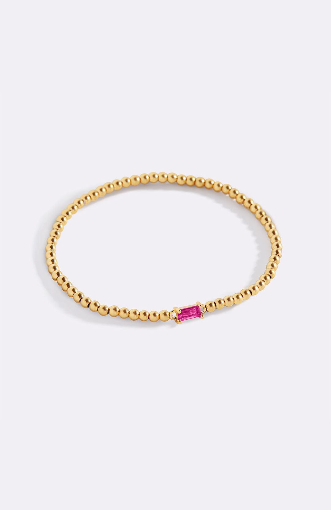 Gold Beaded Birthstone Bracelet with July birthstone
