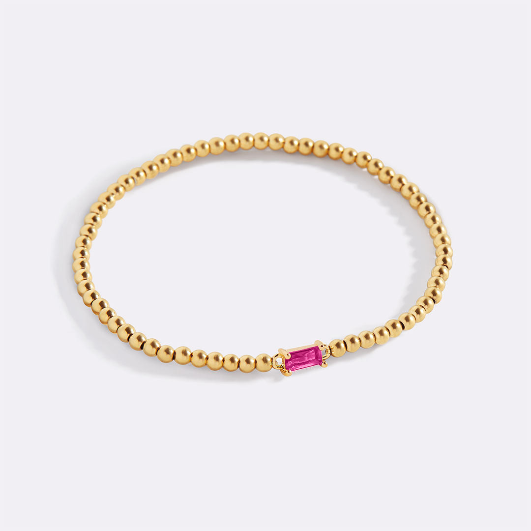 Gold Beaded Birthstone Bracelet in gold tone with July birthstone