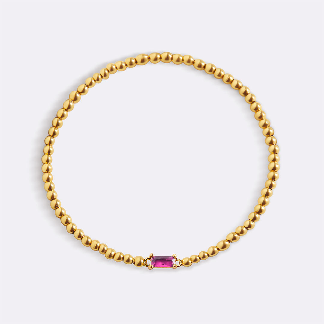 Gold Beaded Birthstone Bracelet in gold tone with July birthstone