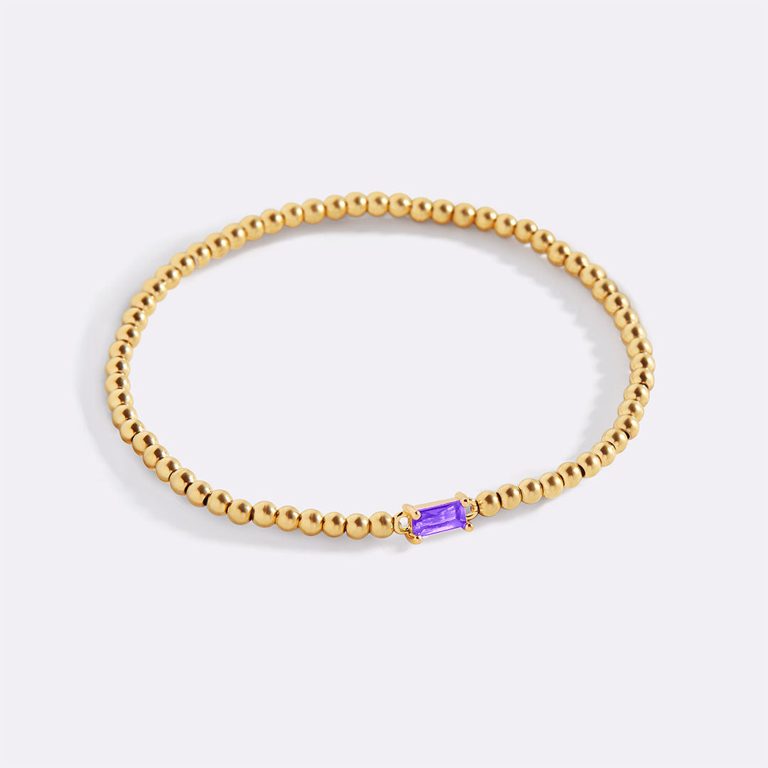 Gold Beaded Birthstone Bracelet in gold tone with June birthstone