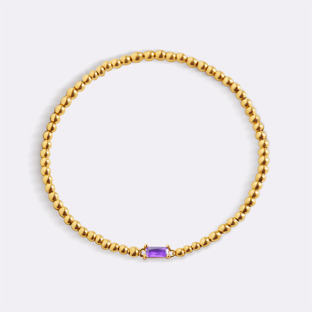 Gold Beaded Birthstone Bracelet in gold tone with June birthstone