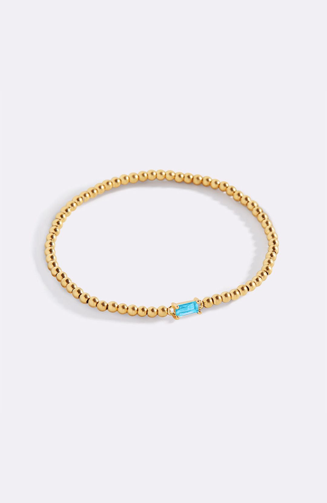 Gold Beaded Birthstone Bracelet with March birthstone