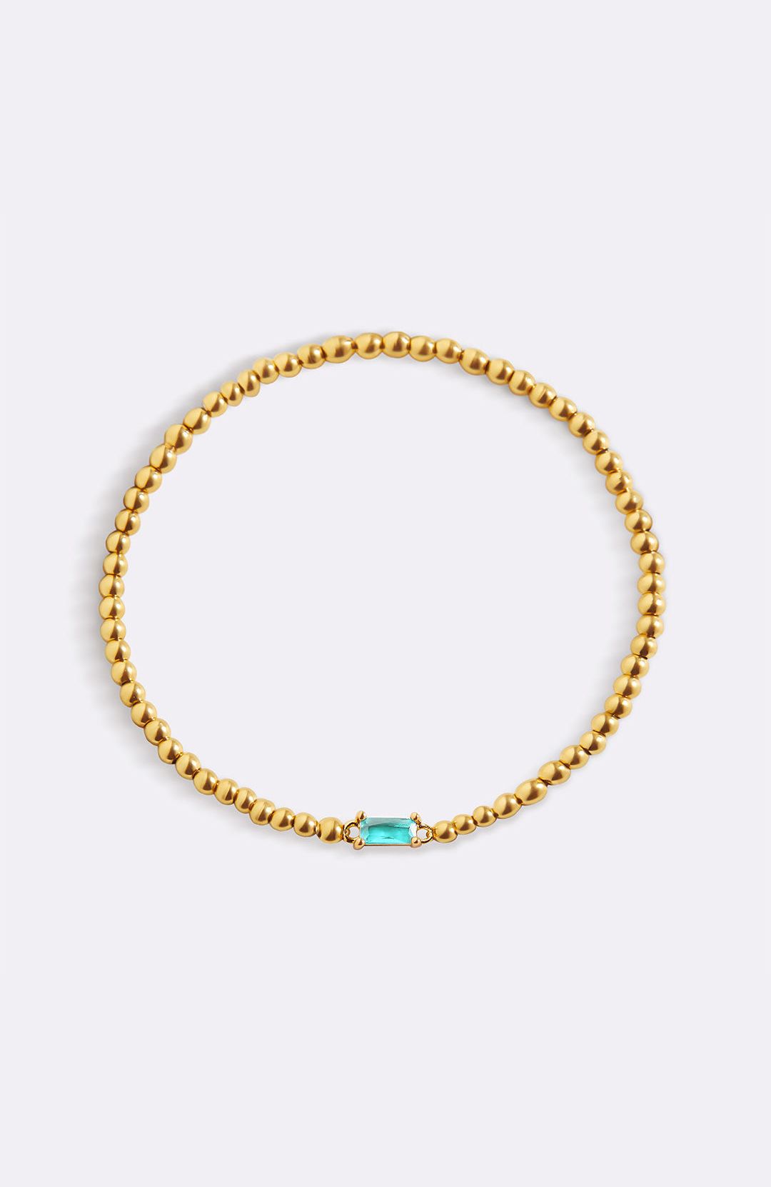 Gold Beaded Birthstone Bracelet with March birthstone