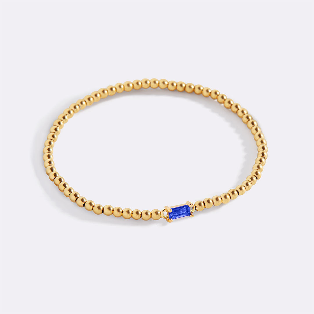 Gold Beaded Birthstone Bracelet in gold tone with September birthstone