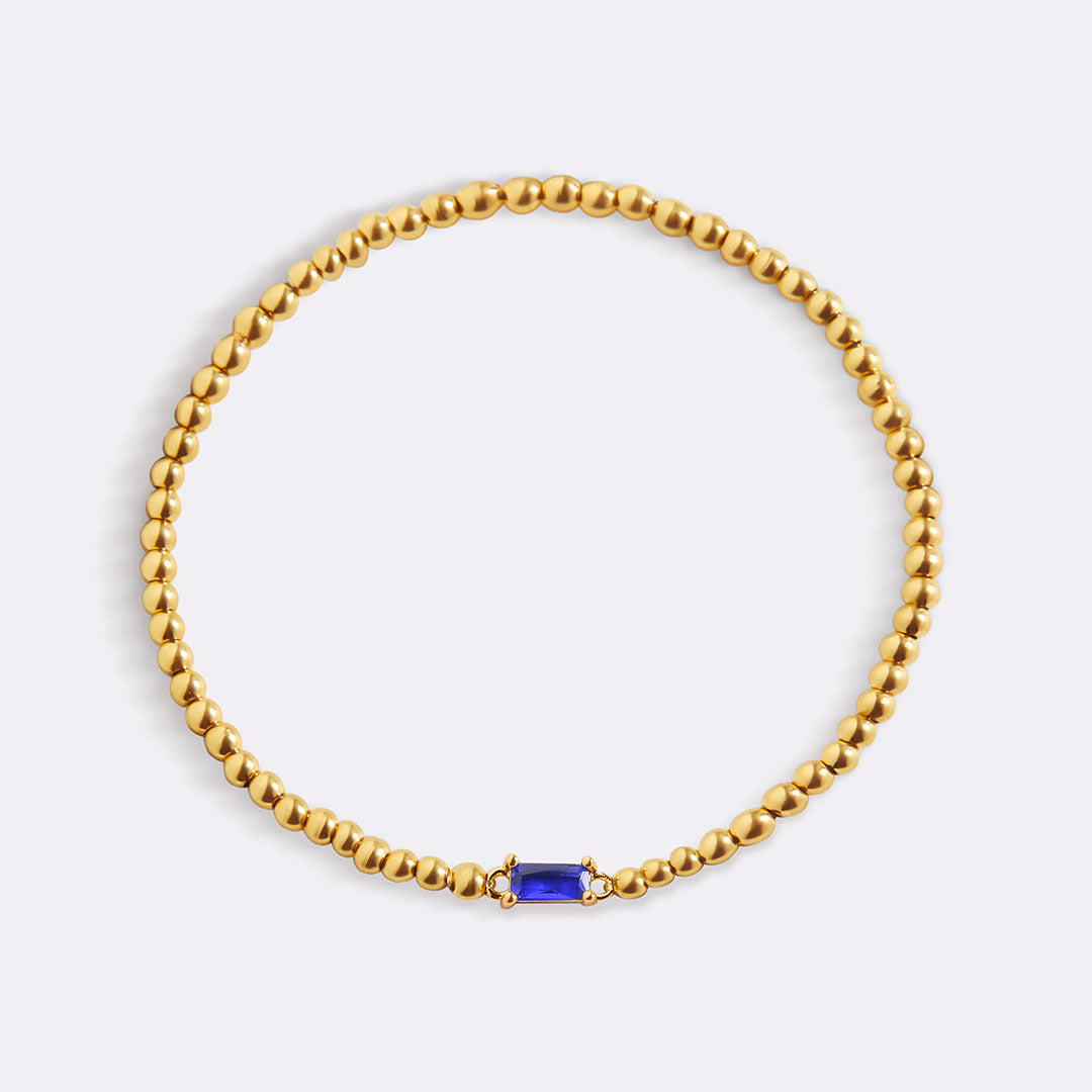Gold Beaded Birthstone Bracelet in gold tone with September birthstone