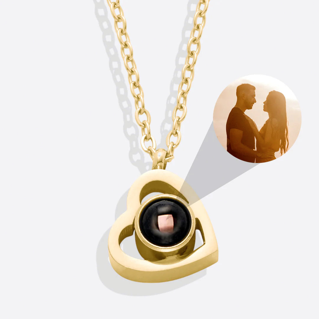 Personalized Heart Photo Necklace in gold tone
