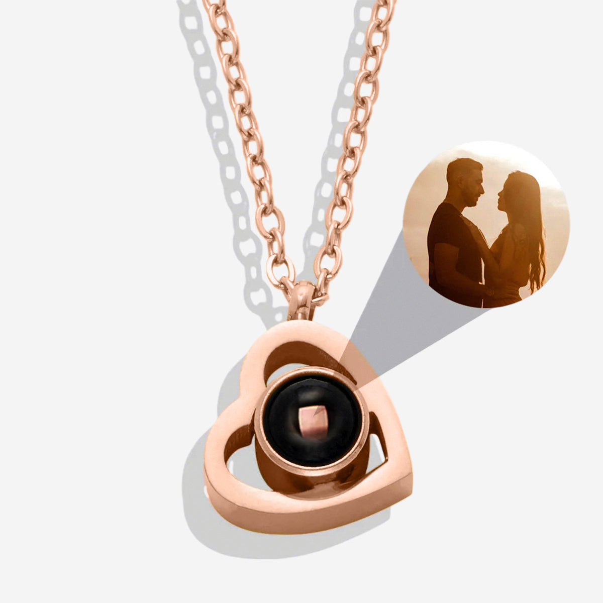 Personalized Heart Photo Necklace in rose gold tone