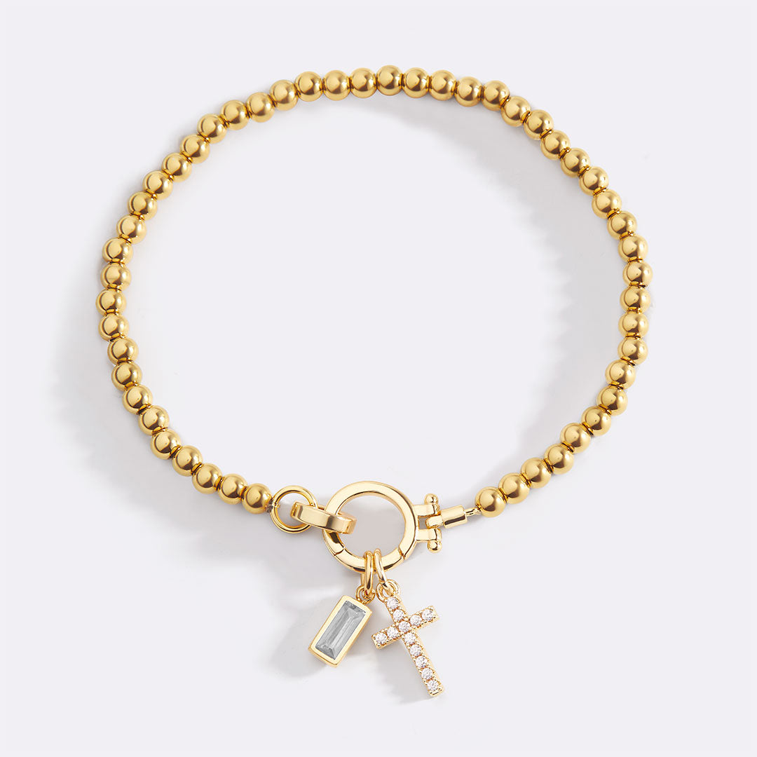 Cross Charm Birthstone Bracelet with April birthstone