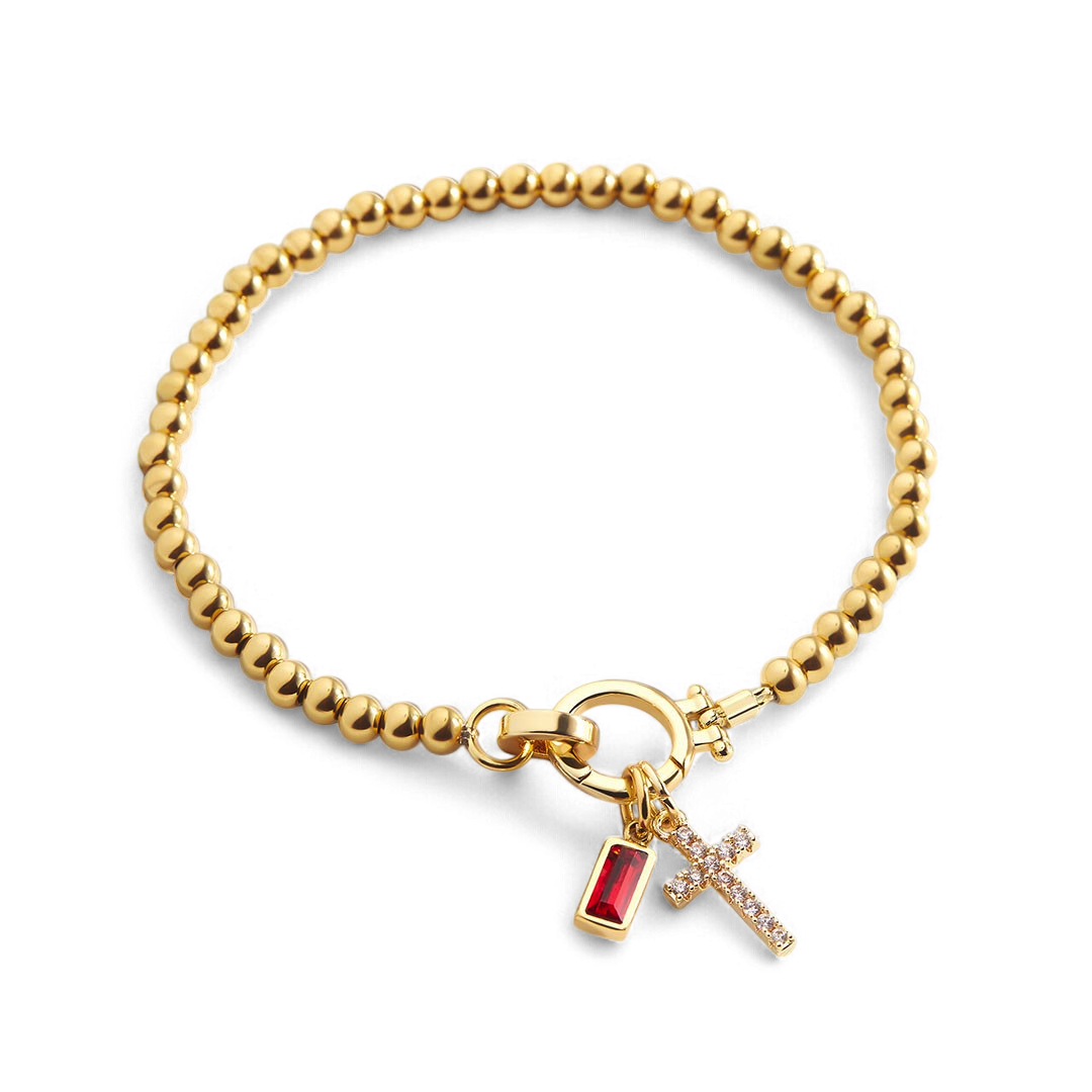 Cross Charm Birthstone Bracelet — Vanny Jewels